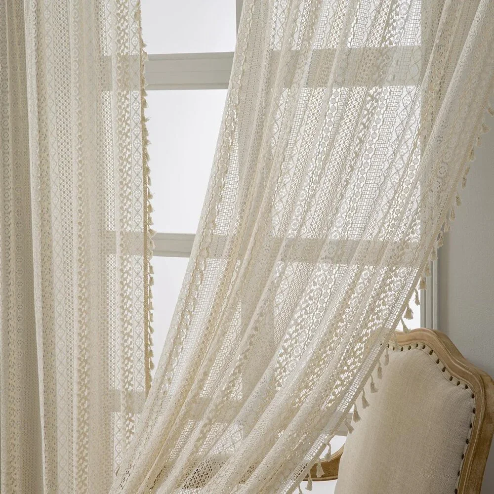 Boho Lace Curtains 2 Panels